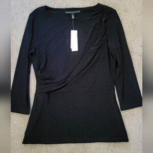 White House Black Market Black 3 Quarter Sleeve Drape Front Matte Jersey Blouse